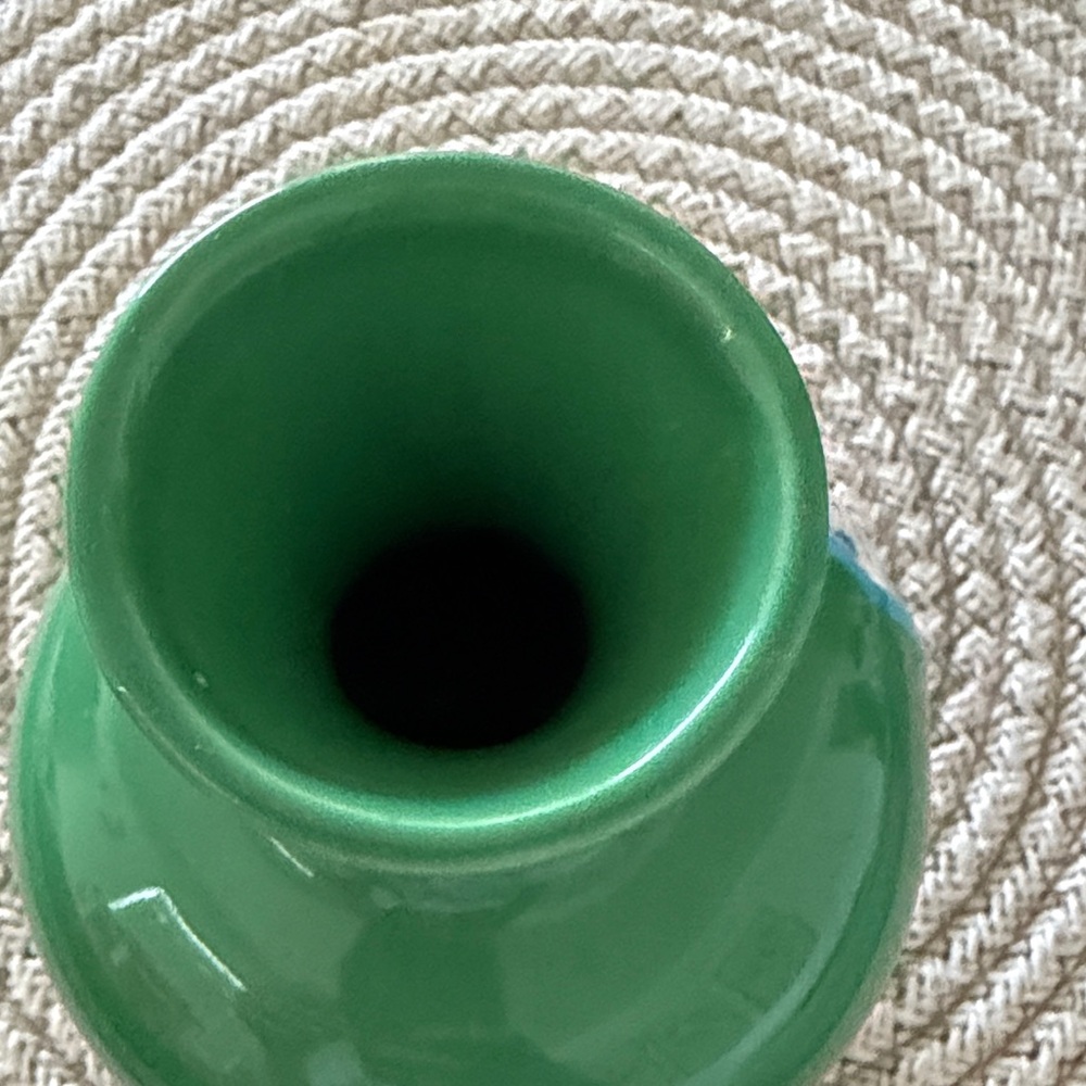 Green Ceramic Accent Vase with Blue Floral Bird Medallion - Picture 4 of 7